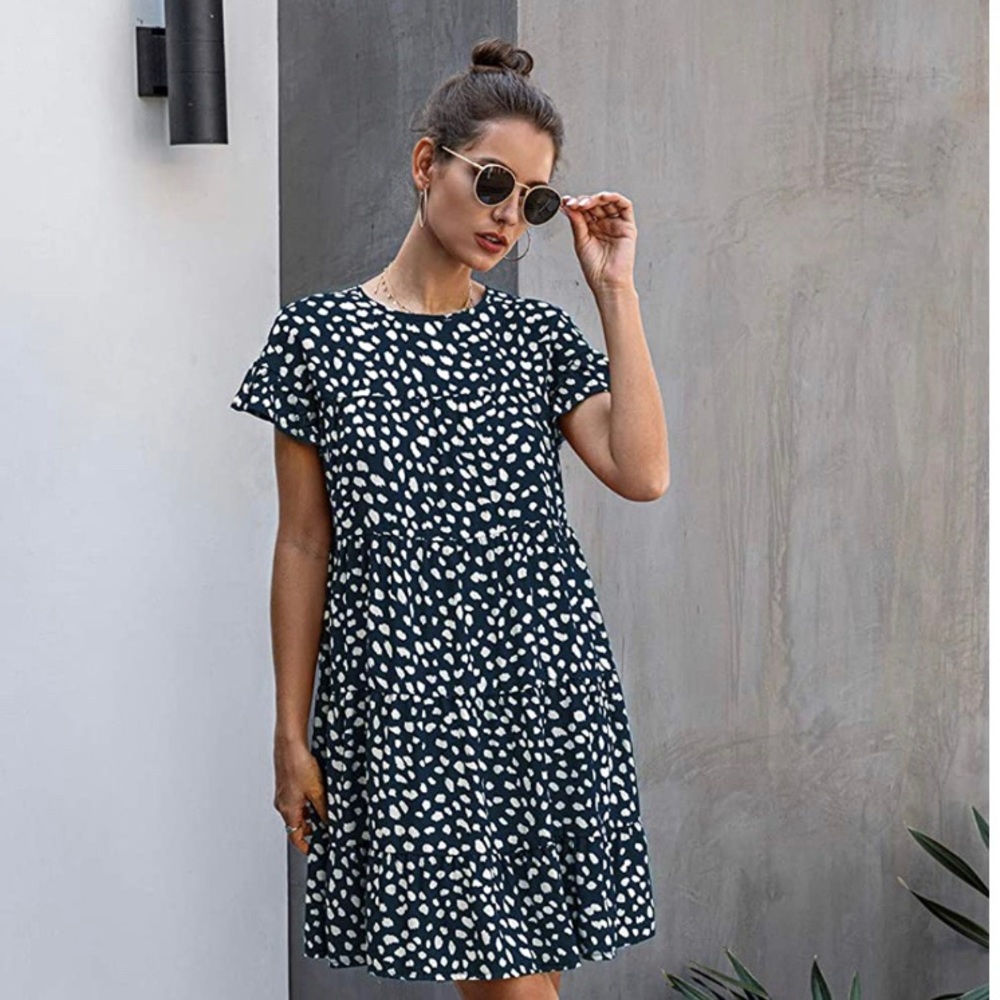 Kirundo Navy White Flowy A-Line Dress XL NWT